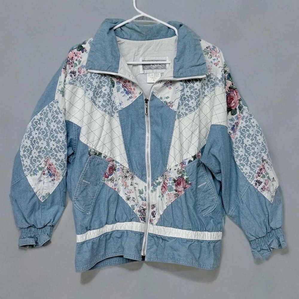 Vintage Bronton Patchwork Denim Jacket Floral Lac… - image 3